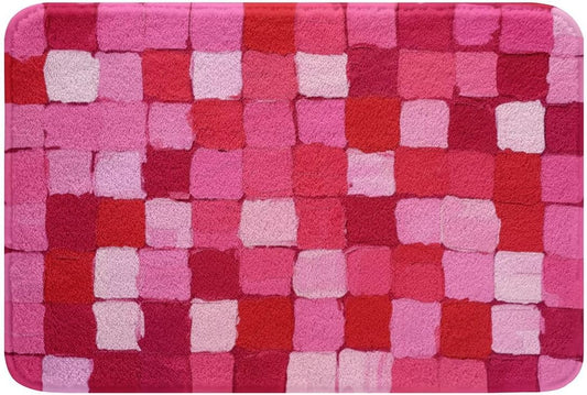 jejeloiu Checkered Bathroom Rugs Pink Plaid Bath Mats Microfiber Abstract Bathroom Accessories Geometric Floor Doormats Non-Slip 16"x24" Soft