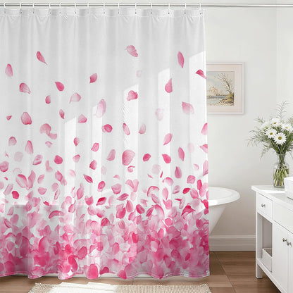 Mocsicka Pink Shower Curtain for Bathroom Romantic Pink Floral Petal Rain Shower Curtain for Pink Bathroom Decor Waterproof Fabric Bath Curtain 72 X 72 Inch