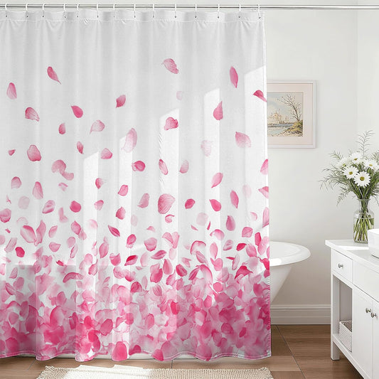 Mocsicka Pink Shower Curtain for Bathroom Romantic Pink Floral Petal Rain Shower Curtain for Pink Bathroom Decor Waterproof Fabric Bath Curtain 72 X 72 Inch