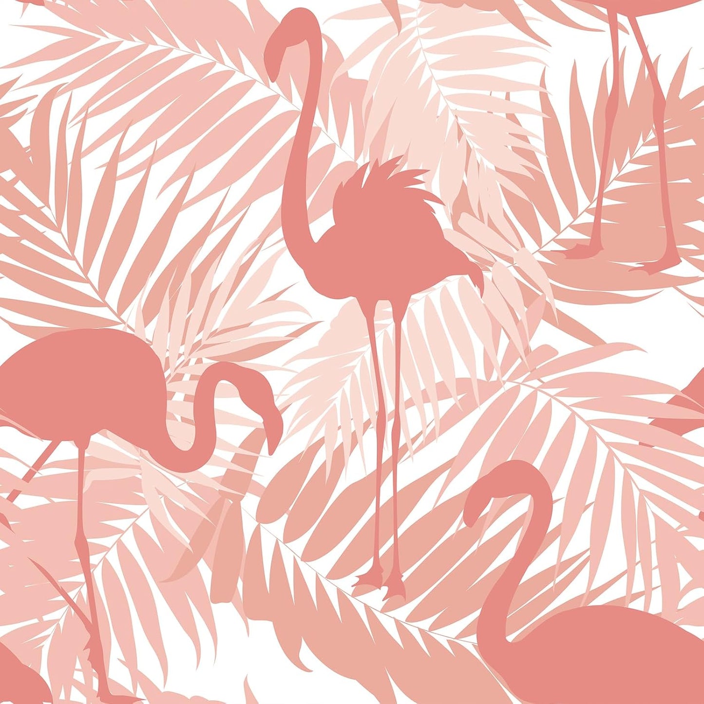 LACHEERY Pink Flamingo Wallpaper Peel and Stick Pink and White Wall Paper Tropical Palm Leaf Wallpaper Flamingo Contact Paper Peel and Stick for Walls Cabinets Bathroom Girls Room Bedroom 17.5"x80"