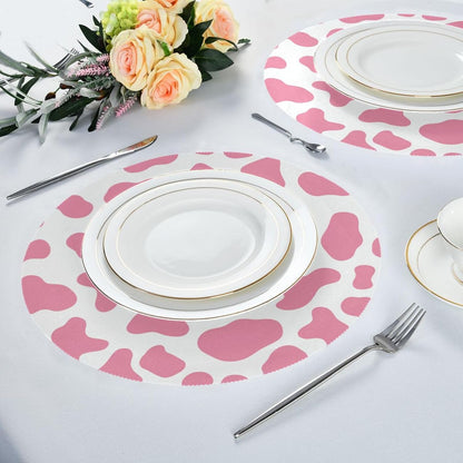 Peach Cow Pattern placemates round waterproof place mat christmas porta platos para mesa 15.4x15.4in set of 6