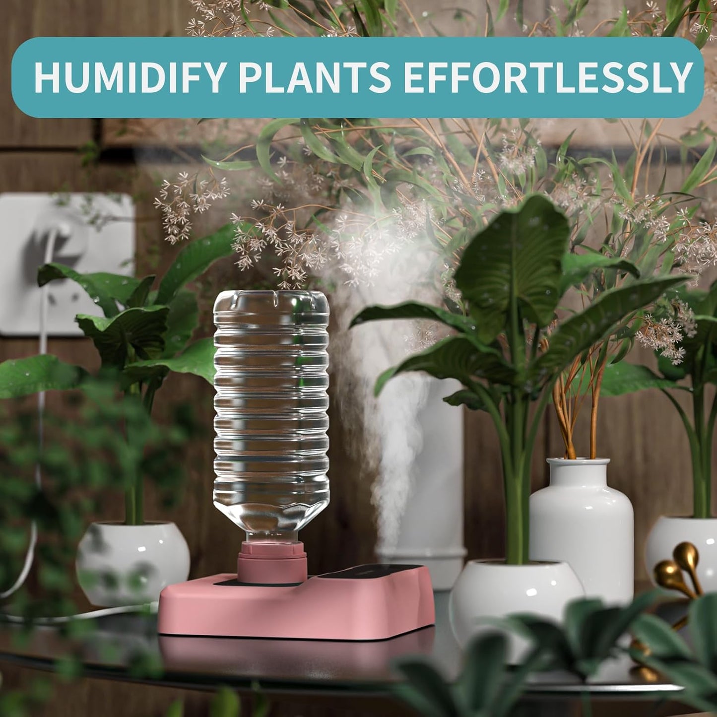 Portable Humidifiers for Travel, Small Mini Humidifier with Auto Shut-Off, Nightlight and Storage Bag for Hotel, Bedroom or Office, Plant Humidifier Indoor, Pink