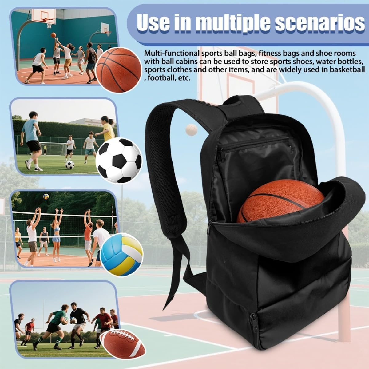 Personalized Sports Backpack for Basketball Soccer Volleyball Football, Custom Ball Backpacks with Separate Shoe Compartment, Customized Name Number Logo Training Gym Bag, LightPink