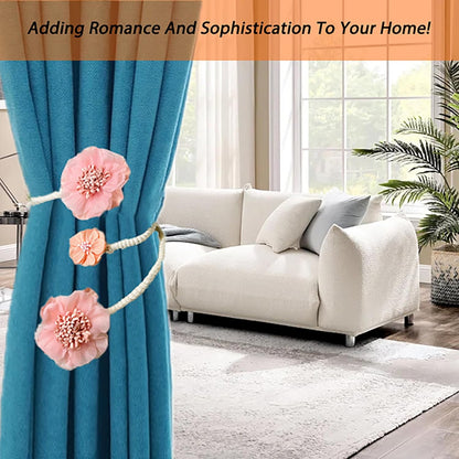 2 Packs Flower Curtain Buckle,Handmade Artificial Flower Curtain Holdbacks Clips,Flexible Curtain Tiebacks Clips Elegant Decorative for Living Room Bedroom(Pink)