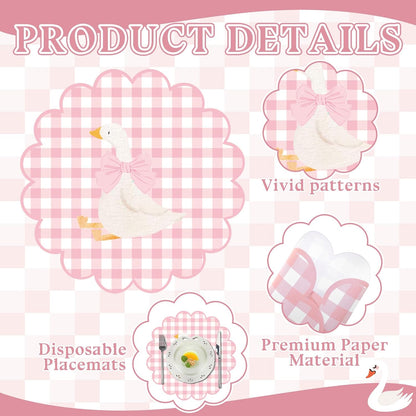 60 Pcs Gingham Placemat, 13.5 Inch Scalloped Paper PlaceMats Silly Goose Party Disposable Table Place Mats Decorative Paper for Baby Shower Gender Reveal Birthday Party(Pink)