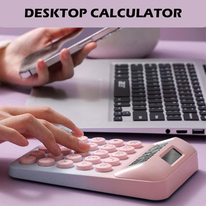 Large Button Calculator, Cute Gradient Desktop Calculator, 12 Digits, Large LCD Display, Dual Power Source, Solar and Battery, Perfect for Teachers Students Basic Office (Pink Blue)