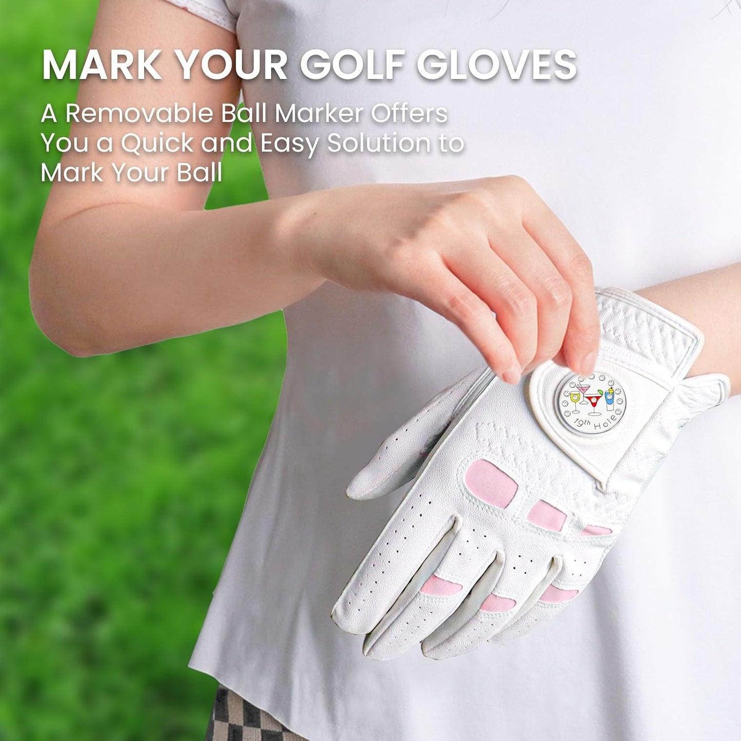 VEASAERS Golf Gloves Women Leather with Ball Marker 3 Pack, Left Hand Right Stylish Pink All Weather Grip Breathable Glove, Fit Sizes Small Medium Large for Womens Ladies