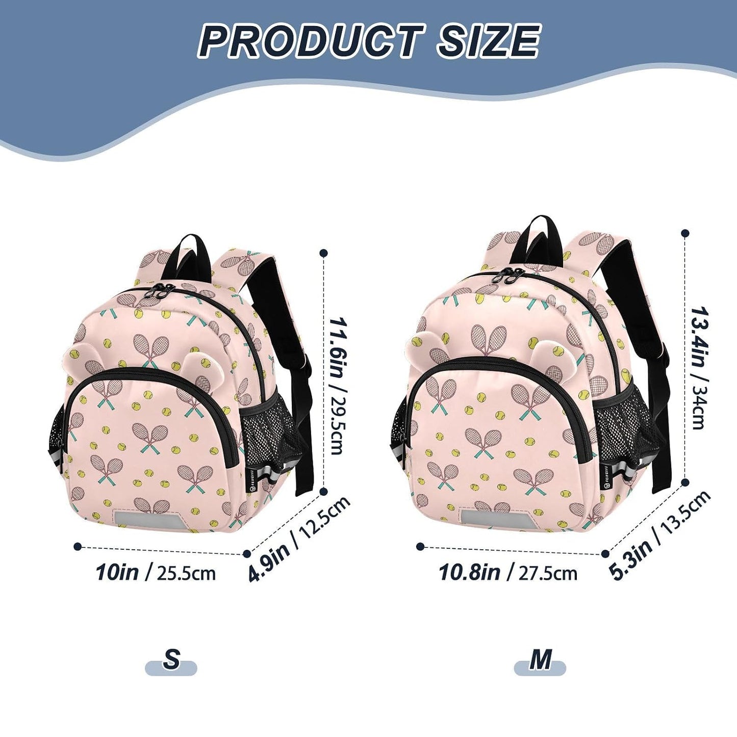 Tennis Rackets Balls Pink Pattern Toddler Harness Backpack for Boys Girls 3-6 Years Kids Backpack with Anti Lost Safety Leash Baby Harness Bookbag for Preschool Travel Walking