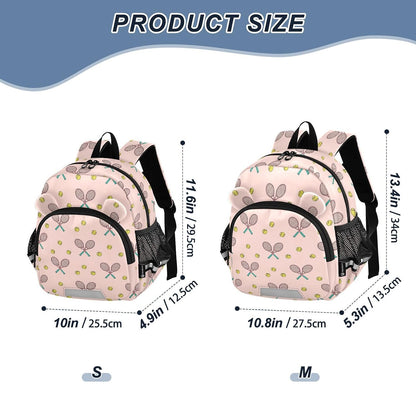 Tennis Rackets Balls Pink Pattern Toddler Harness Backpack for Boys Girls 3-6 Years Kids Backpack with Anti Lost Safety Leash Baby Harness Bookbag for Preschool Travel Walking