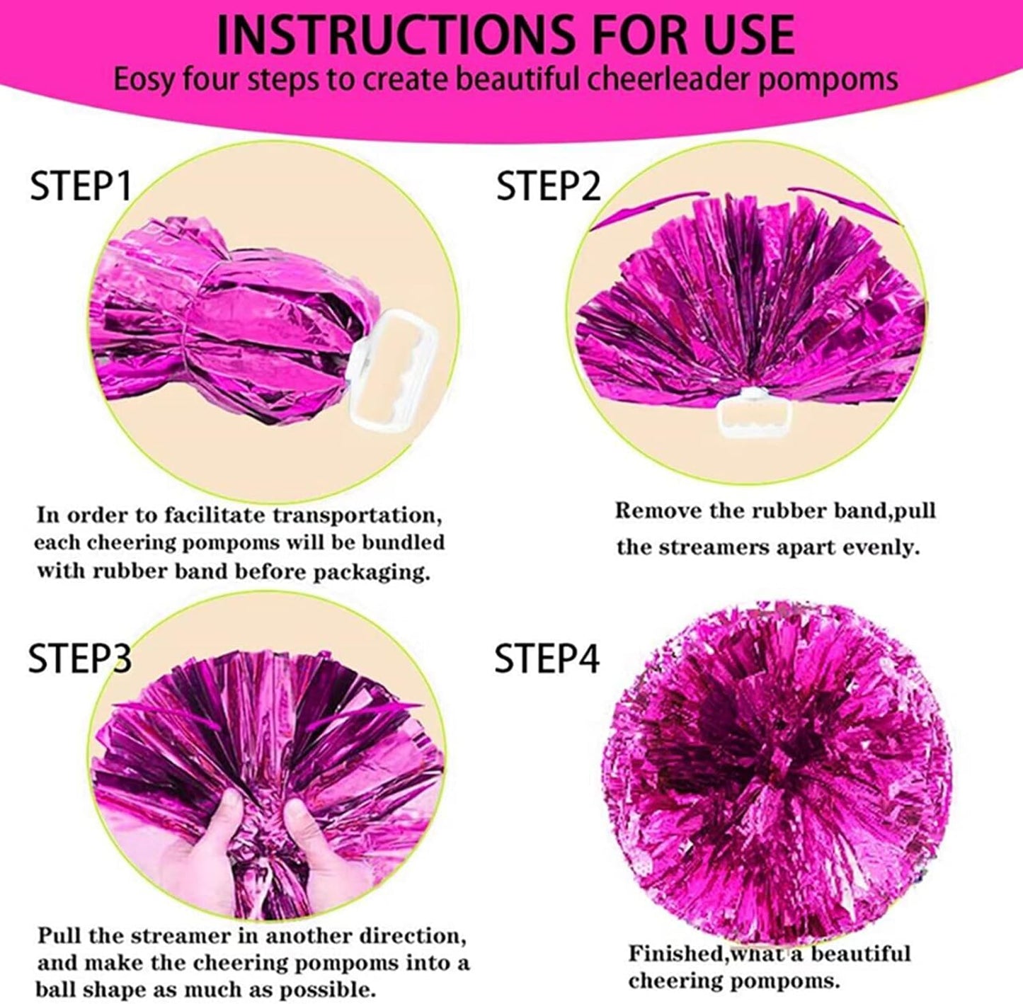 ZYBenda 3 Pack Pom Poms and Large Cheerleader Hair Bow, Cheer Pom Poms Cheerleading Pom Poms for Kids Adults Dance Sports Cheering Accessories (Pink)