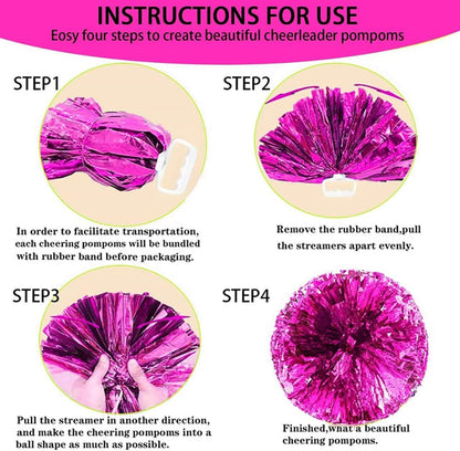 ZYBenda 3 Pack Pom Poms and Large Cheerleader Hair Bow, Cheer Pom Poms Cheerleading Pom Poms for Kids Adults Dance Sports Cheering Accessories (Pink)