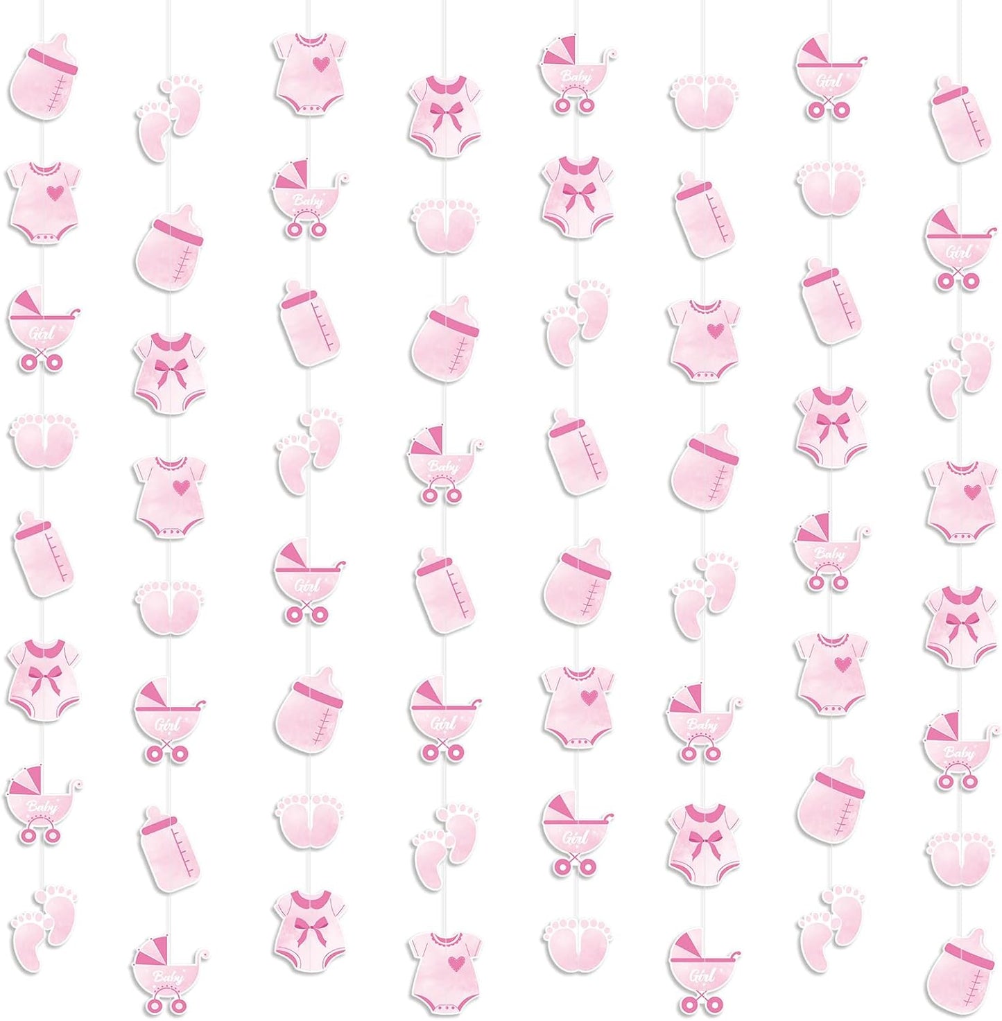 Weecent 8 Pack Pre-Strung Pink Baby Shower Banner Baby Girl Party Decorations Pink Paper Garland Baby Girl Birthday Party Favors Baby Shower Party Supplies