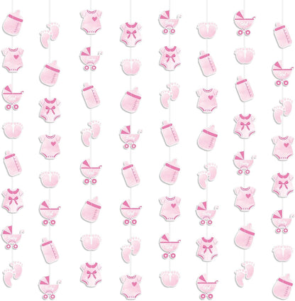 Weecent 8 Pack Pre-Strung Pink Baby Shower Banner Baby Girl Party Decorations Pink Paper Garland Baby Girl Birthday Party Favors Baby Shower Party Supplies