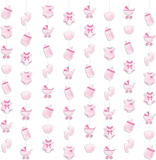 Weecent 8 Pack Pre-Strung Pink Baby Shower Banner Baby Girl Party Decorations Pink Paper Garland Baby Girl Birthday Party Favors Baby Shower Party Supplies