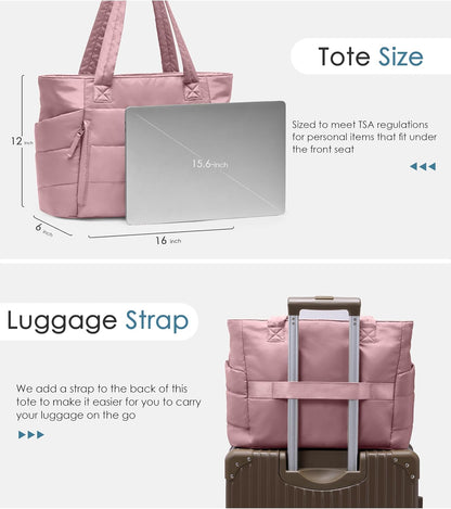Uselike Tote Bag for Women with Zipper, Quilted Puffer Tote Bag with Compartments, Lightweight Puffy Work Bags for Women
