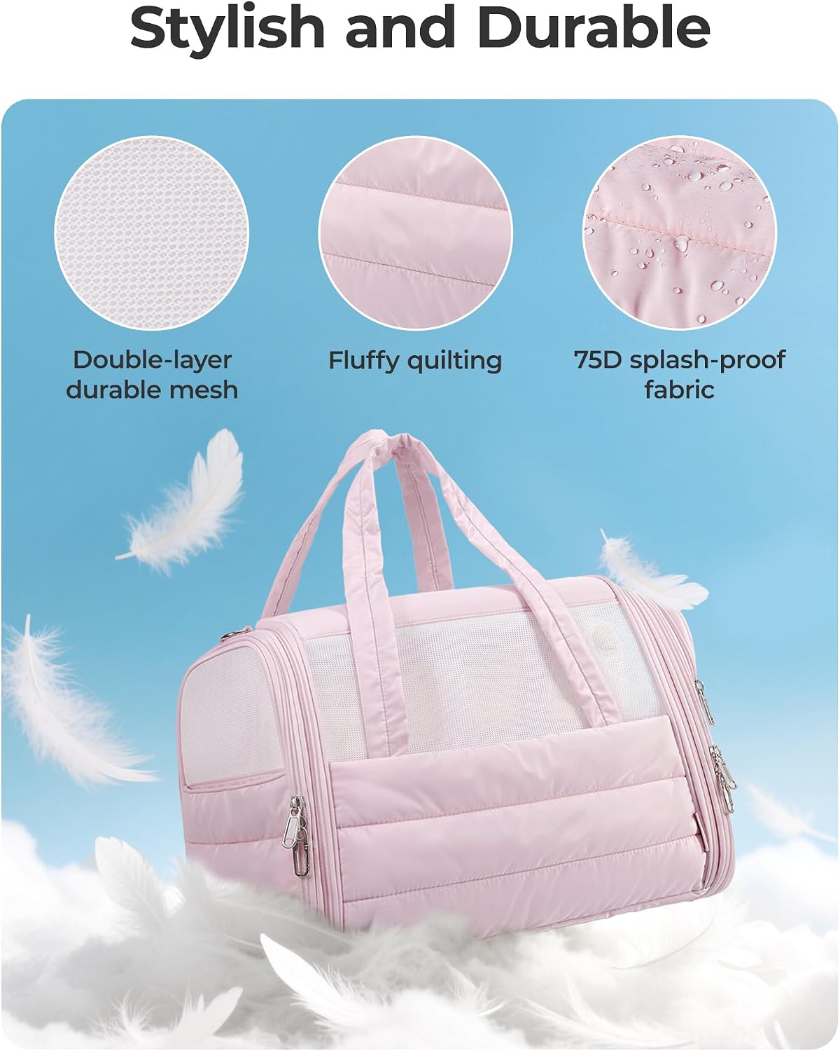 BAGSMART Cat Carrier: Soft-Sided Pet Carrier for Small Medium Cats Dogs Puppy Quilted Collapsible Puffy Travel Bag Up to 25 Lbs Pink