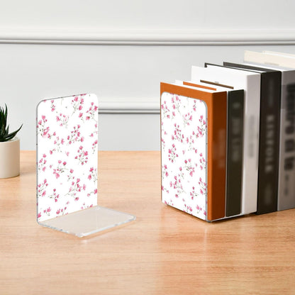 Light Pink Small Floral 2 Bookends Book Ends for Shelves Heavy Books Stopper Decorative Acrylic Non-Slip 1 Pair