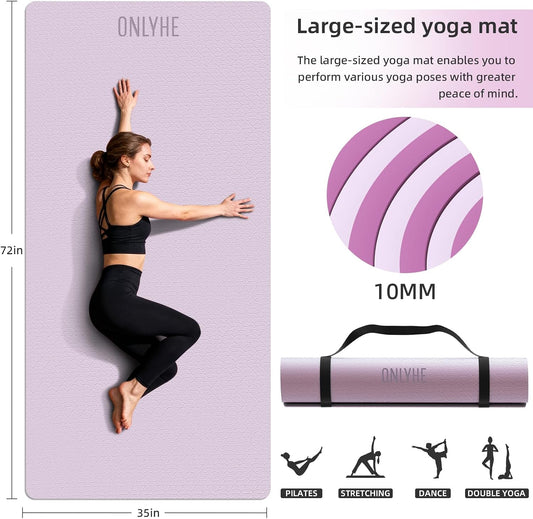 Wide Yoga Mat Thick(10mm) Exercise Mat Non Slip Anti-tear,72"x35" Extra Large Pilates Mats for Home Workouts, Gym & Floor Stretching with Carrier Strap
