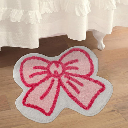 Pink Bath Mat for Bathroom Non Slip, Cute Bathroom Rugs Coquette Bow Rug Plush Microfiber Bath Rug, Small Washable Absorbent Bath Mat for Bathtub Sink Girl's Bedside Preppy Room Decor 24"x20"
