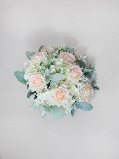 Rinlong 10.6 Inch White Pink Wedding Bouquets for Bride Bridal Bouquet for Wedding Artificial Bouquets Silk Flowers