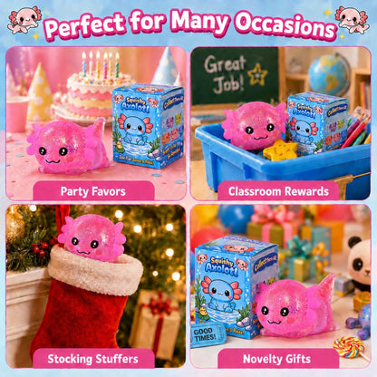 Axolotl Squishy Stress Ball, Soft TPR Slow Rising Squeeze Toy, Cute Axolotl Fidget Toy for Stress Relief, Anxiety Calming Sensory Toy for Kids Adults(Pink Lie Axolotl)