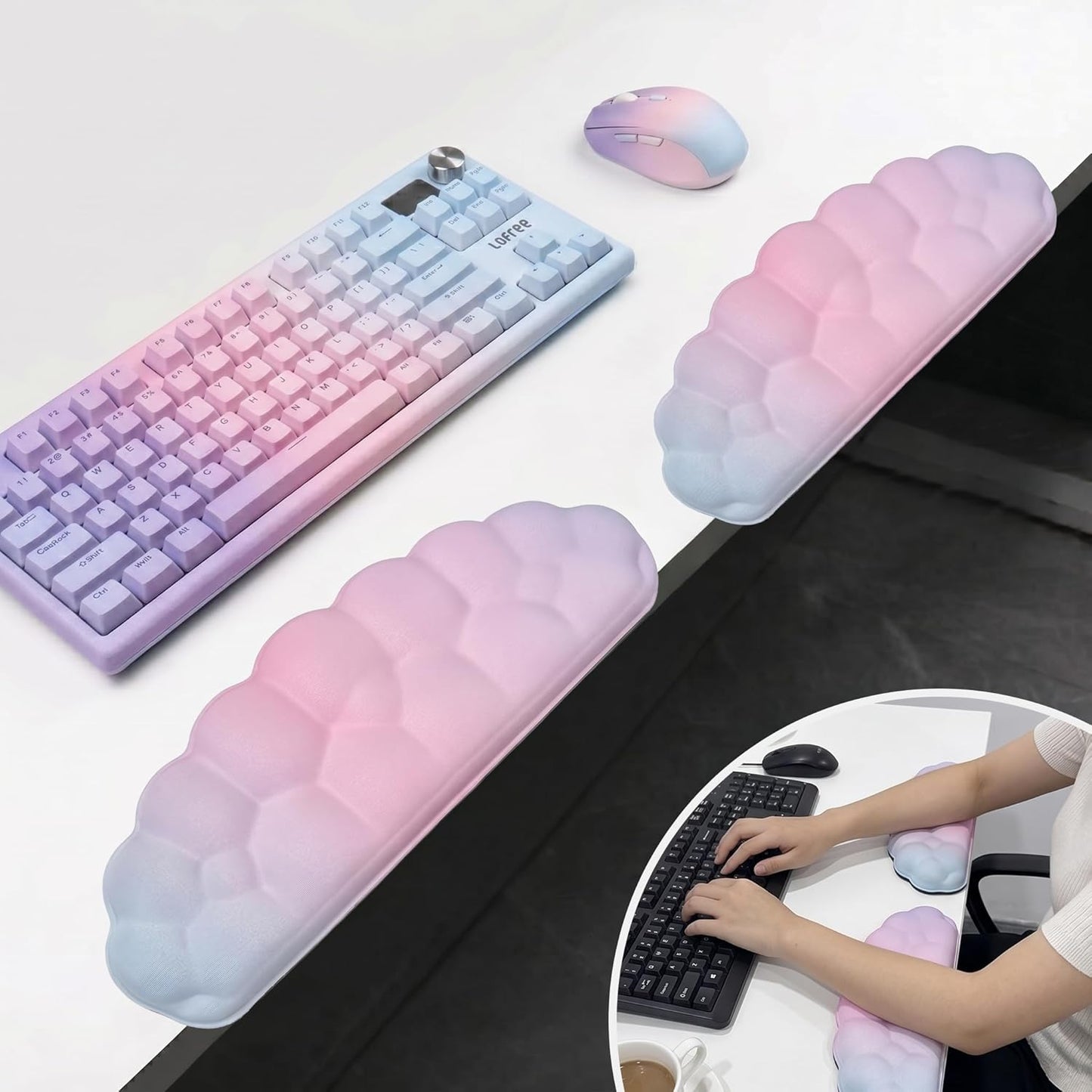 L-Shaped Desk Elbow Pad for Desk Cloud Wrist Rest for Computer Keyboard and Mouse Elbow Wrist Support Padding Non-Slip 2 Pack Ergonomic Desk Edge Cushion Arm Rest for Desktop Gaming Office Pink Purple