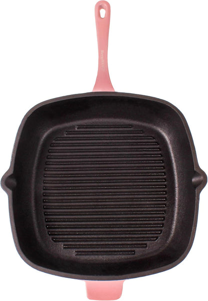 BergHOFF 3Pc Neo Enameled Cast Iron Cookware Set, 3qt. Dutch Oven, Matching Lid, Square Grill Pan 11 Inches, Oven Safe Up To 400°F, Pink