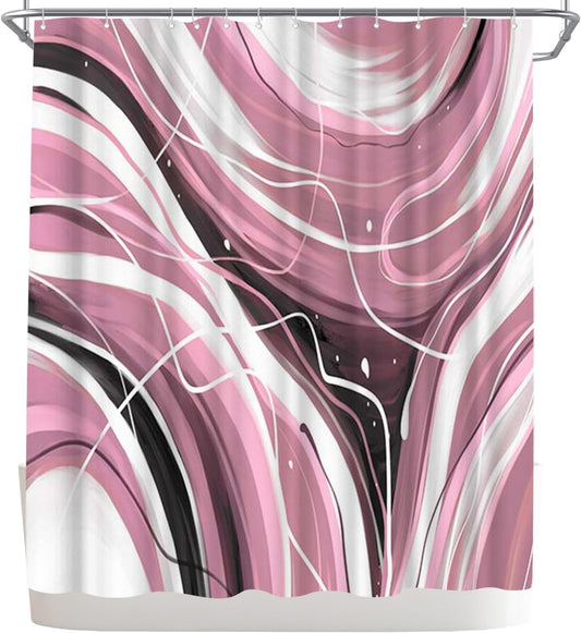 WELMECO Shower Curtain Modern Abstract Striped Stall Shower Curtain Polyester Fabric Washable 72x72inch with 12 Plastic Hooks for Bathroom Decor (Pink)