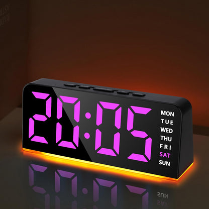 Lafocuse Digital Alarm Clock Bedside with Night Light, 6.7" LED Display Digital Clocks Type-C/Battery Powered with Snooze Adjustable Brightness Temperature for Heavy Sleepers Bedroom Office, Pink