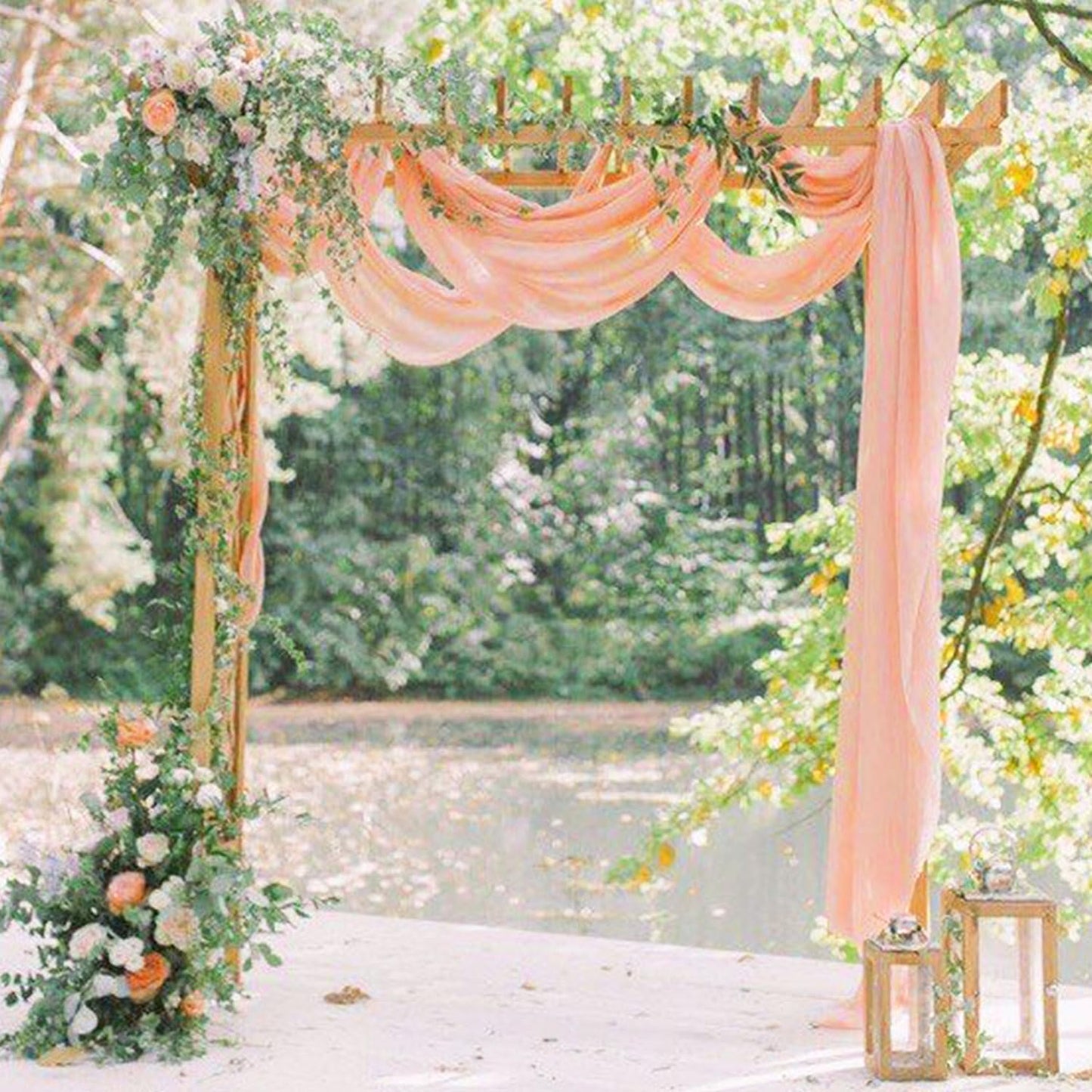 FUHSY Wedding Arch Draping Fabric Peach Pink Chiffon Fabric Drapes 20FT 1 Panel Sheer Curtains Wedding Arch Backdrop for Party Ceiling Decorations Weddings Ceremony Drape Fabrics for Arbor Archs Decor