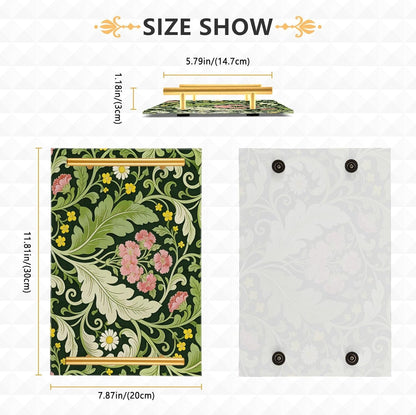 Pink Carnation Green Leaves William Morris Decorative Serving Tray with Handles Long Serving Tray for Jewelry Perfume for Bed Serving bandejas para desayuno personalizado