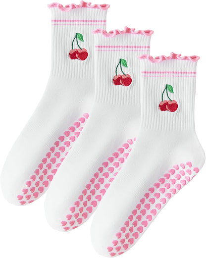 Pilates Socks with Non-Slip Grips Yoga Grippy Barre Workout Athletic Crew Anti-Slip Grip Socks for Women