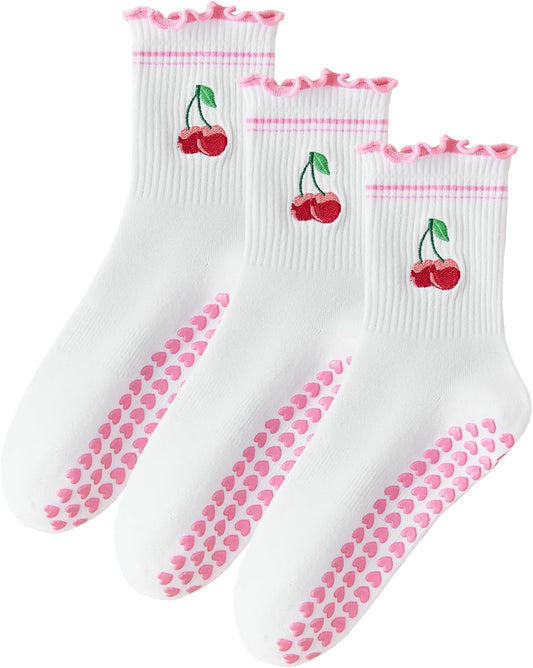 Pilates Socks with Non-Slip Grips Yoga Grippy Barre Workout Athletic Crew Anti-Slip Grip Socks for Women