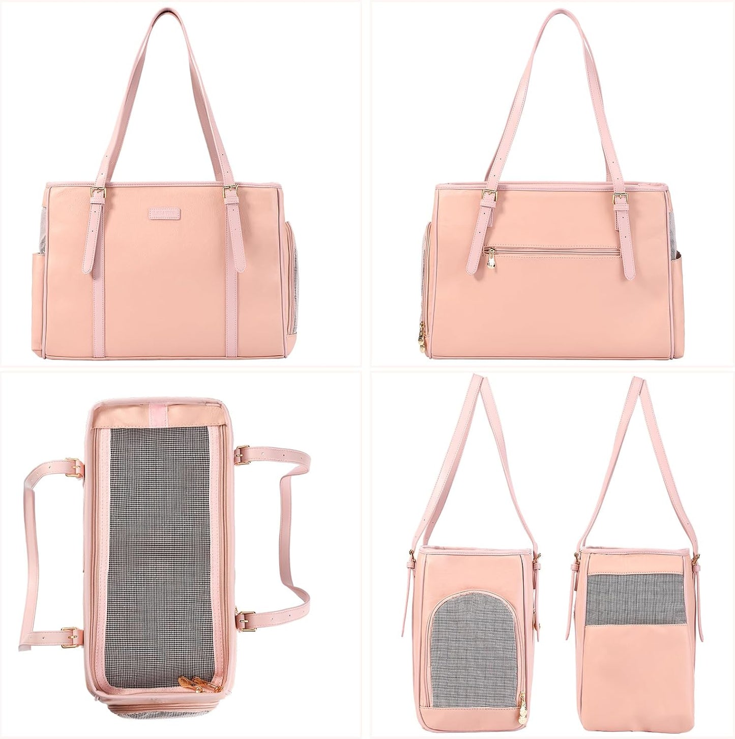 Lasaviin Fashion Dog Purse Pet Carrier Leather Bag for Small Dogs Cats Puppy, Portable Tote Bag Airline Approved Soft-Sided Carriers (Pink)