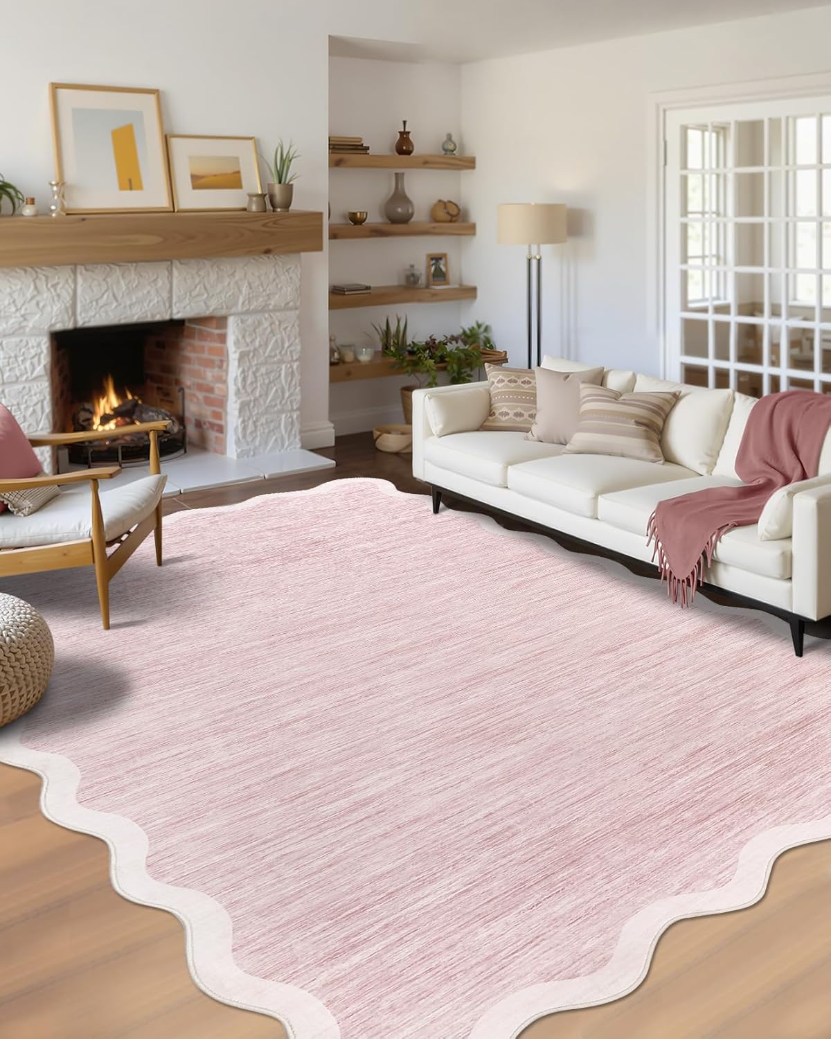 Garvee Scalloped Washable Rug 8x10 Area Rugs for Living Room Non Slip Large Rugs for Bedroom Low Pile Soft Non Shedding Stain Resistant Carpet for Playroom Dining Room Kids Rug 8'x10' Pink