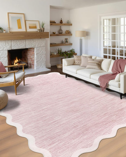 Garvee Scalloped Washable Rug 8x10 Area Rugs for Living Room Non Slip Large Rugs for Bedroom Low Pile Soft Non Shedding Stain Resistant Carpet for Playroom Dining Room Kids Rug 8'x10' Pink