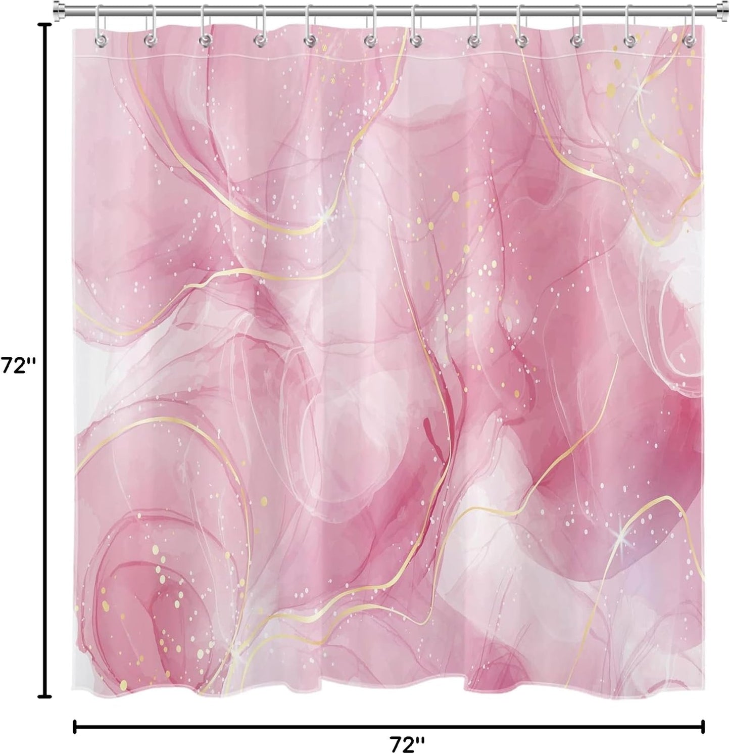 HVEST Modern Marble Shower Curtain, Pink and Gold Luxurious Marble Bathroom Curtain with Hooks, Abstract Art Bath Curtain Polyester Fabric Bath Decor Accessories, 72x72 Inches,YL30460Q