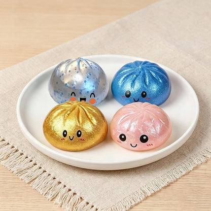 Dumpling Squishy, New Mystery Glitter Dumpling Squishies with Steamer, Sensory Squeeze Toy for Stress Relief, Soft Decompression Dough for Adults Office and Home Use (Pink)