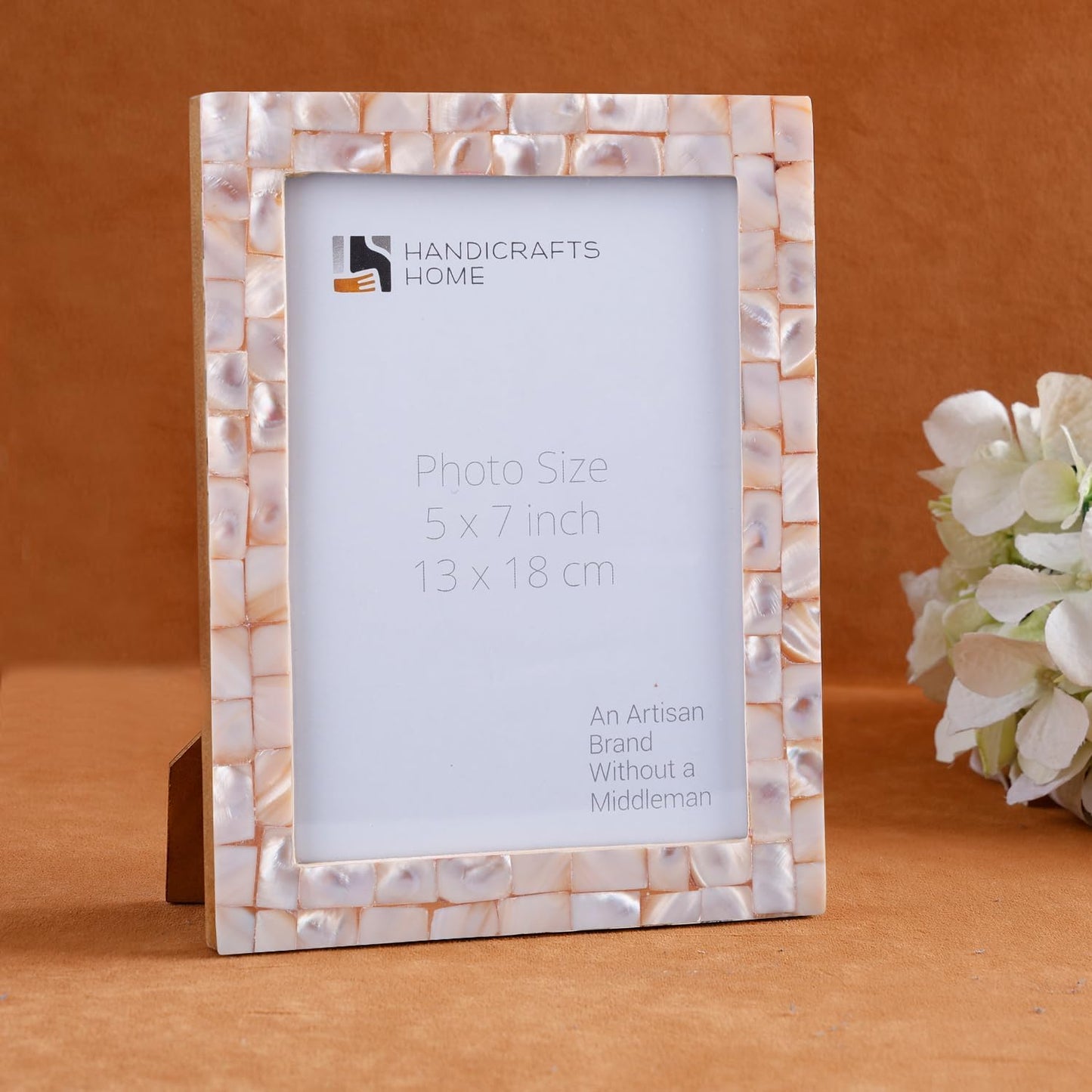 Handicrafts Home Mother of Pearl Picture Frame 5x7, Decorative Photo Frame for Tabletop or Wall, Handmade Shell Mosaic Frame, Modern Home Decor, Gift Picture Frame, Pink