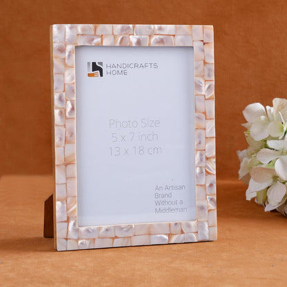 Handicrafts Home Mother of Pearl Picture Frame 5x7, Decorative Photo Frame for Tabletop or Wall, Handmade Shell Mosaic Frame, Modern Home Decor, Gift Picture Frame, Pink