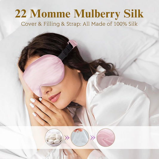 BeeVines 2 Pack 3D Contoured Sleep Mask 22 Momme Mulberry Silk Sleeping Eye Masks, Weighted Eye Cover for Lash Extensions, Night Light Blocking Blindfold, 100% Blackout Satin Covers for Men & Women