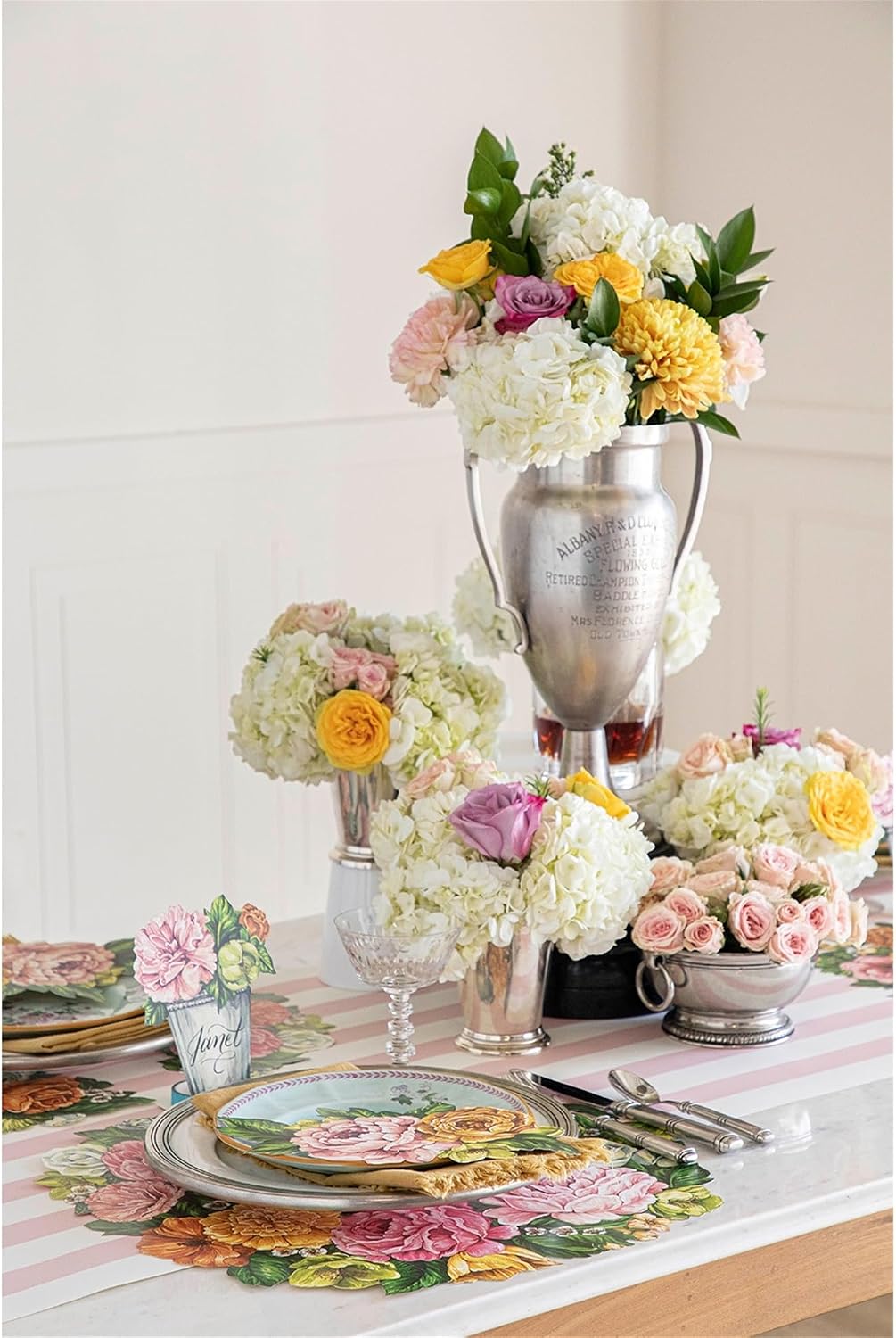 Striped Table Runner - Pink Paper Table Runner for Patries or Weddings - American Made