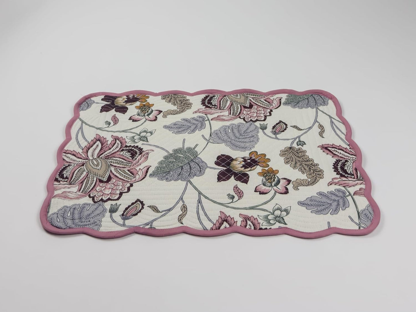Blush Cream - Bloom Collection Luxury Handcrafted Placemats (Reversible) Cotton Quilted Fabric Machine Washable – Set of 6 – Elegant Home Decor – 14 x 19 inches
