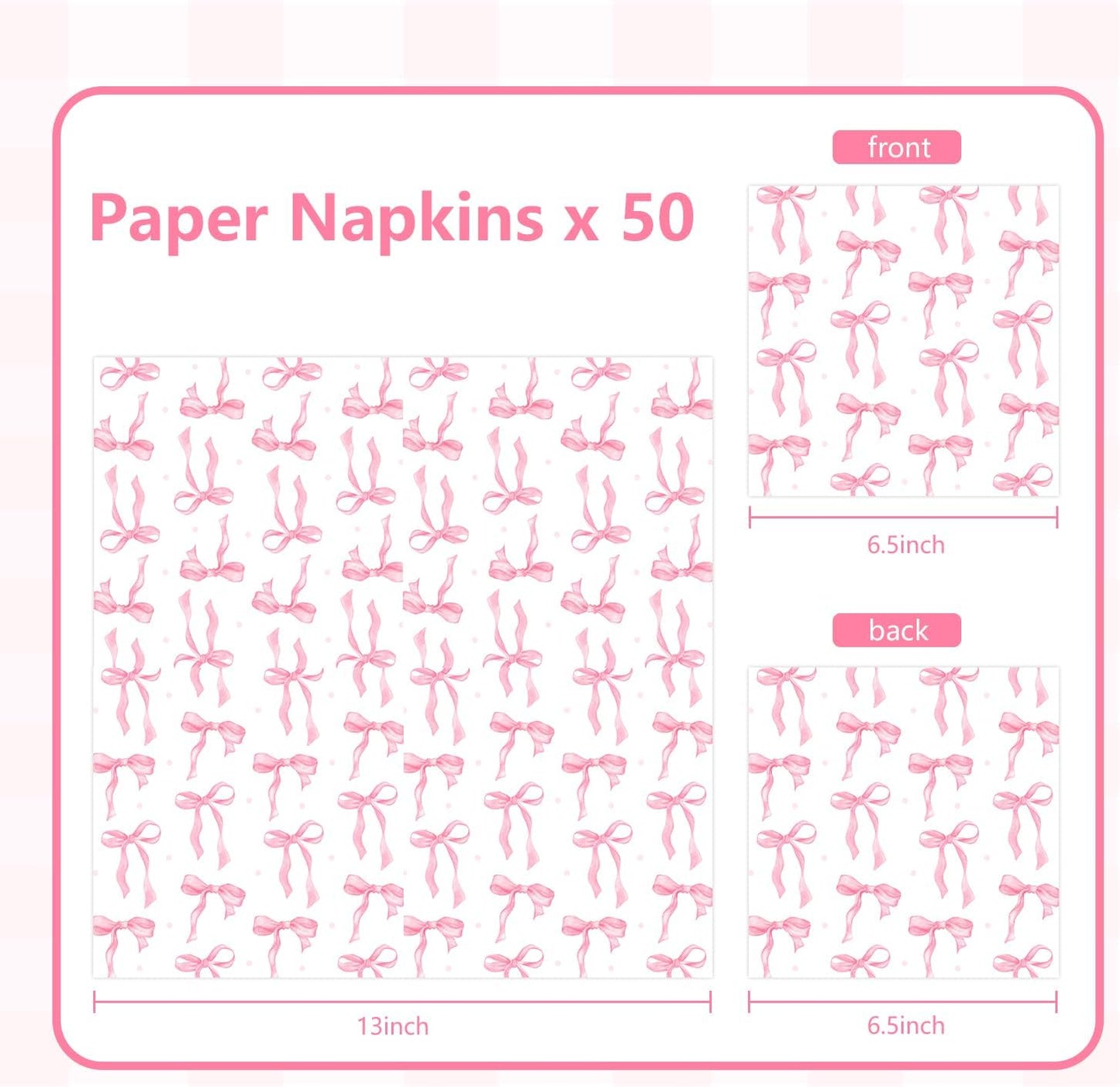 Pink Bow Party Napkins 50 Pack Coquette Bow Theme Party Decorations First Birthday Baby Shower She's Tying the Knot Bachelorette Party Bridal Engagement Decor 6.5"