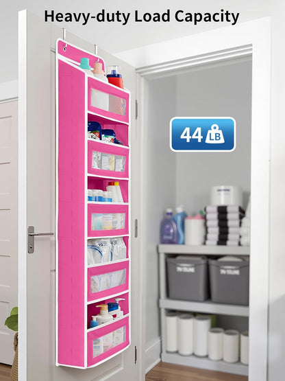 JARLINK Over The Door Organizer Storage, 5 Shelf Hanging Door Organizer with 5 Large Capacity Pockets, Anti Tilt 44 lb Load Behind Door Storage for Bedroom, Bathroom, Pantry, Nursery, Rose Pink