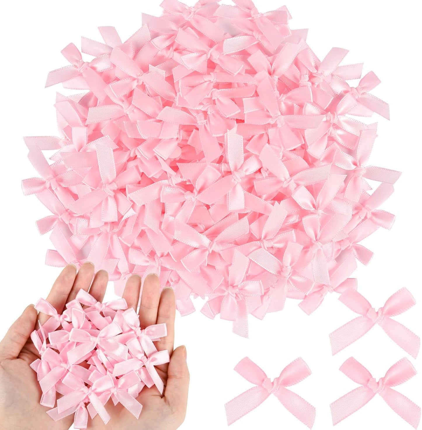 NEBURORA 100 Pcs Mini Pink Bows Small Satin Fabric Ribbons Bow with Dot Stickers for Gift Wrapping Cake Card DIY Crafts Wedding Party Decorations
