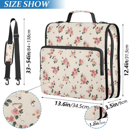 3 Ring Zipper Binder Retro Pink Floral Binders Bag with Shoulder Strap 500 Sheets Paper Organizer Trapper Keeper Documents Storage File Folder for School Office