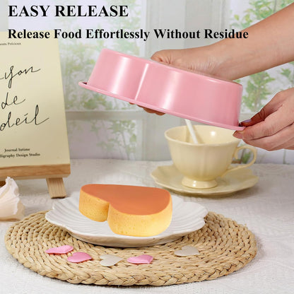 7 & 4 Inch Heart Shaped Cake Pans Set of 6, Pink Carbon Steel Baking Pans Set, Nonstick Heart Cake Mold for Baking, Small Cake Pans, Bakeware Sets for Valentine's Day Wedding