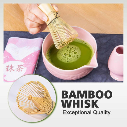 Matcha Whisk Bowl Set, 7PCS Japanese Matcha Kit with Spout Bowl (Pink) Bamboo Whisk Stand Scoop Sifter Accessories for Tea Ceremony Latte, Gifts for Family,Friends
