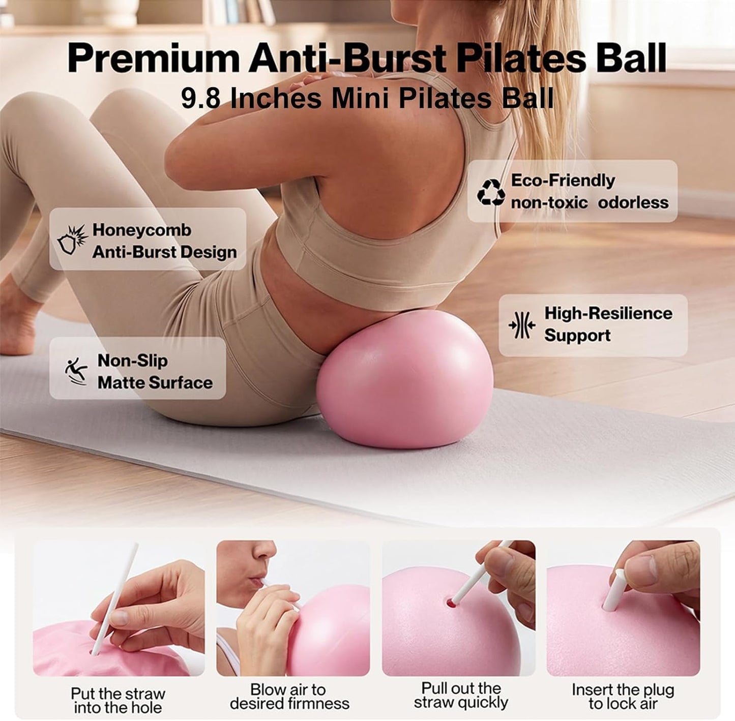Pink Pilates Kit for Women, Pilates Equipment Set with Ring, Exercise Ball, 5 Resistance Bands, Non-Slip Socks & Bag, Full Body Sculpting & Toning Home Pilate Workout Set